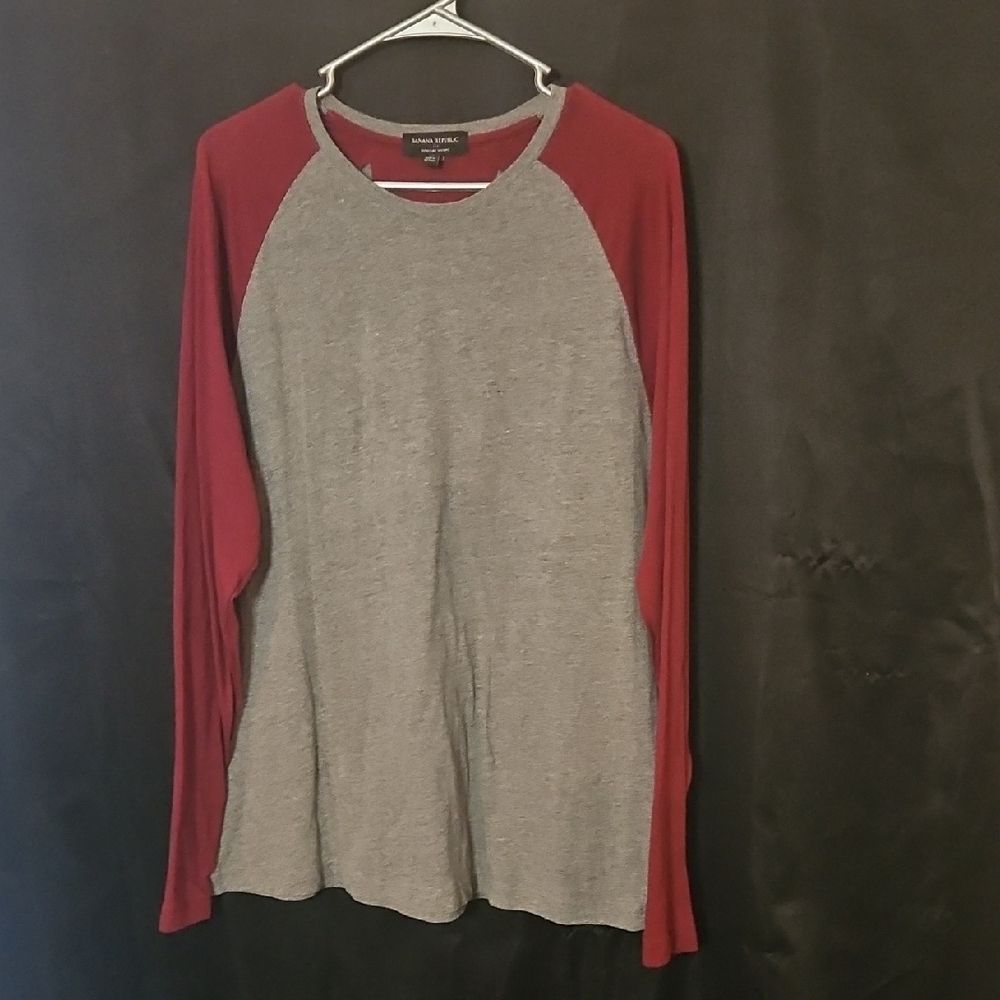 Banana Republic Factory Gray and Red Long Sleeve Shirt